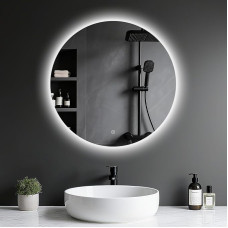 Archaluxe vannitoa peegel koos valgustusega, LED vannitoa peegel, ümmargune, 50 cm, puutetundlik lüliti, timmitav, 3 valgusvärvi, mälufunktsioon, HD turvaklaasiga vannitoa peegel, plahvatuskaitse seinale