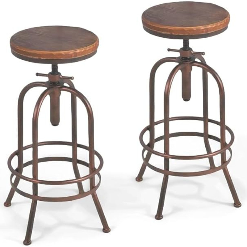 BOKKOLIK Industrial Bar Stools Retro Swivel Stool 26-32 Inch Extra Tall Kitchen Chair Bar Counter Height Reguleeritav täielikult keevitatud vask 2 Pack