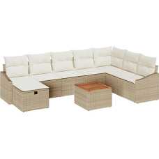 Rantry 9-teiliges Garten-Sofa-Set mit Kissen Beige Poly Rattan Gartenlounge Model3359582