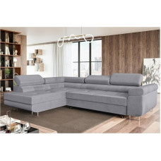 MEBLINI Maliba diivanvoodi voodikastiga, nurgadiivan magamisfunktsiooniga, puhkefunktsiooniga diivan ja peatugedega, L-kujuline, nurgadiivan, elamusmaastik, 277 x 203 x 63 cm, vasakpoolne, hall sametne