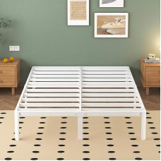 Lutown-Teen 160 x 200 cm voodi ümmarguste nurkade jalgadega, kõrgus 30,5 cm, metallist voodi 160 x 200 cm lamelliraamiga, voodiraam voodi all oleva panipaigaga, valge, müravaba, lihtne kokkupanek, valge