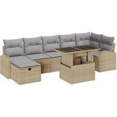 Rantry 8-teiliges Garten Sofa Set mit Kissen Beige Poly Rattan Gartenlounge Model3359767