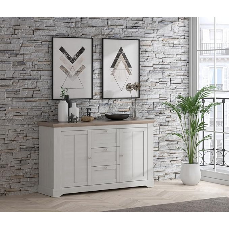 Forte ILOPPA 3 sahtlit ja 2 ust, puitmaterjal, lumine tamm / Nelson tamm, laius x kõrgus x sügavus: 160 x 92,5 x 44,3 cm.