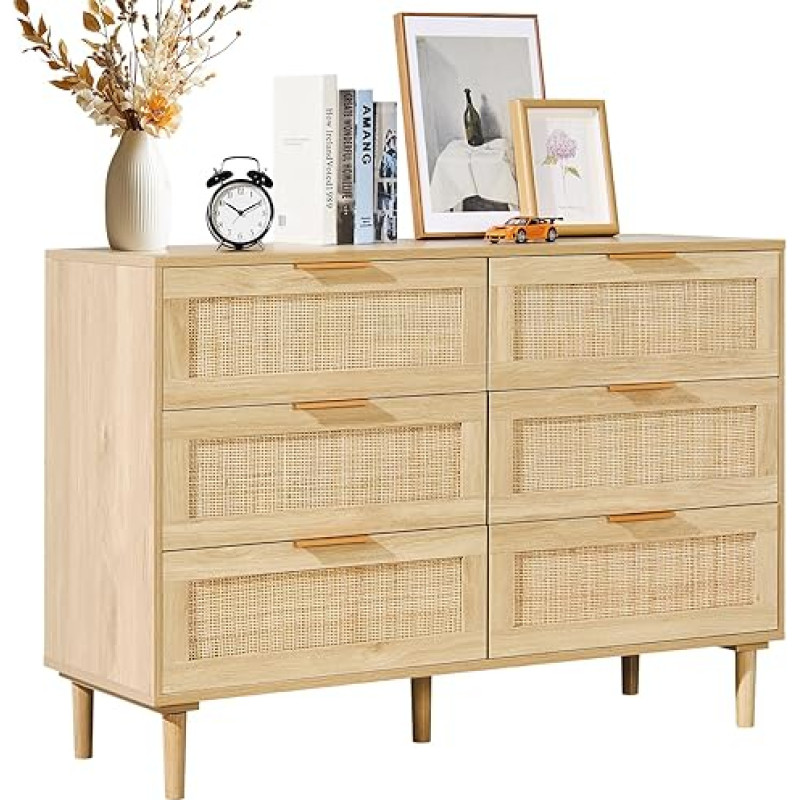 VEVOR rotangist kapp 6 sahtlitega looduslik kapp organiseerimiseks ja hoiustamiseks, kapp koos tugevate käepidemete ja jalgadega