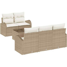 Rantry 6-teiliges Garten-Sofa-Set mit Kissen Beige Poly Rattan Gartenlounge Model3345921