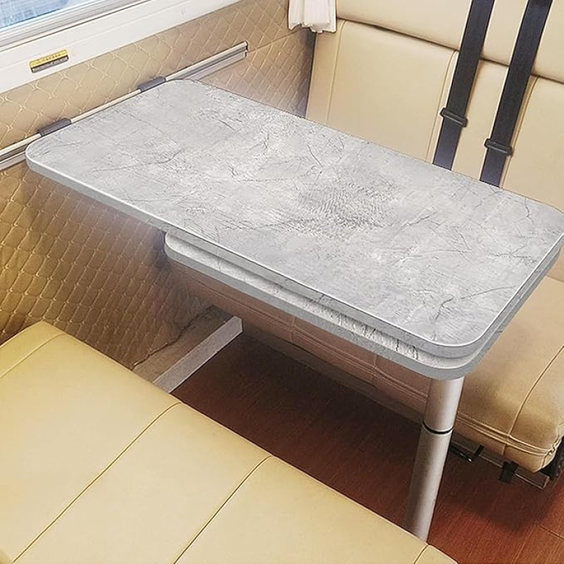 Tragbarer, rechteckiger Pontontisch für Wohnmobile, zweilagig, drehbare Unterstützung, Wohnmobil-Zubehör und Modifikationen, Grau - ideal für Mahlzeiten im Freien und Freizeit