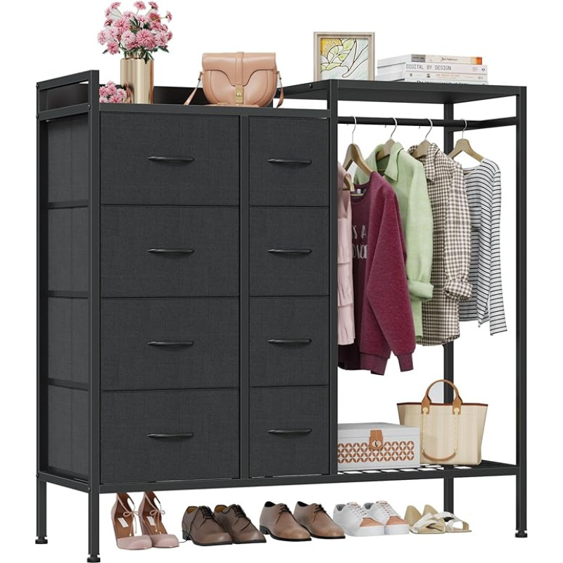 OYRREU sahtli kapp 8 riidest sahtli ja riidepuudega, sahtli kapp koos kingariiuliga, riiete hoiukappide mööbel, ruumi säästmine magamistuppa, ühiselamusse, elutuppa, koridori, musta värvi.