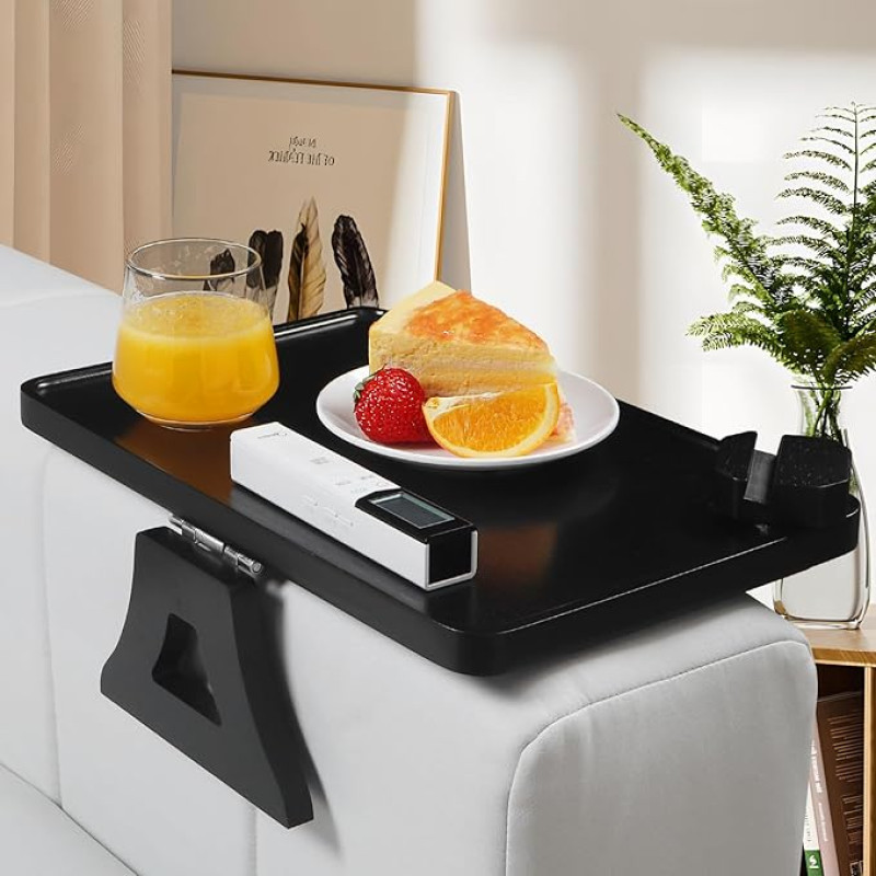 BELO VALE 15 x 9,8-tolline diivanivarre laud - tugevast kummist puidust kokkupandav diivanitaldriku laua klamber küljelaua laia diivanivarre 360° pööratava telefonihoidjaga vasakul küljel