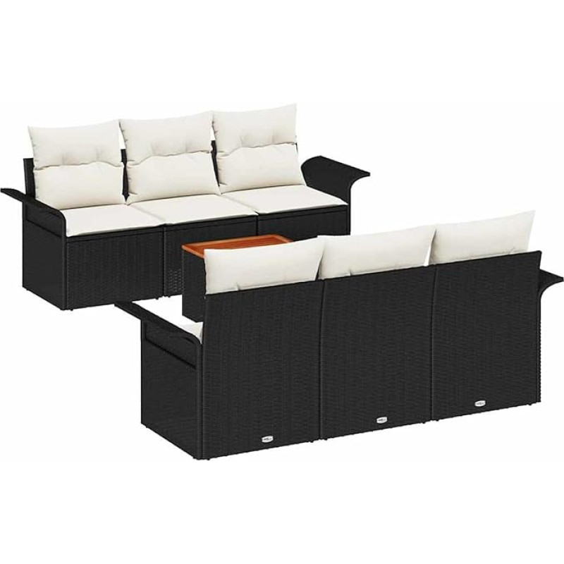 Rantry 7-teiliges Garten Sofa Set mit Kissen Schwarz Poly-Rattan Akazie Gartenlounge Model3347271
