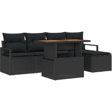 Rantry 6-teiliges Garten Sofa Set mit Kissen Schwarz Poly Rattan Gartenlounge Model3358438