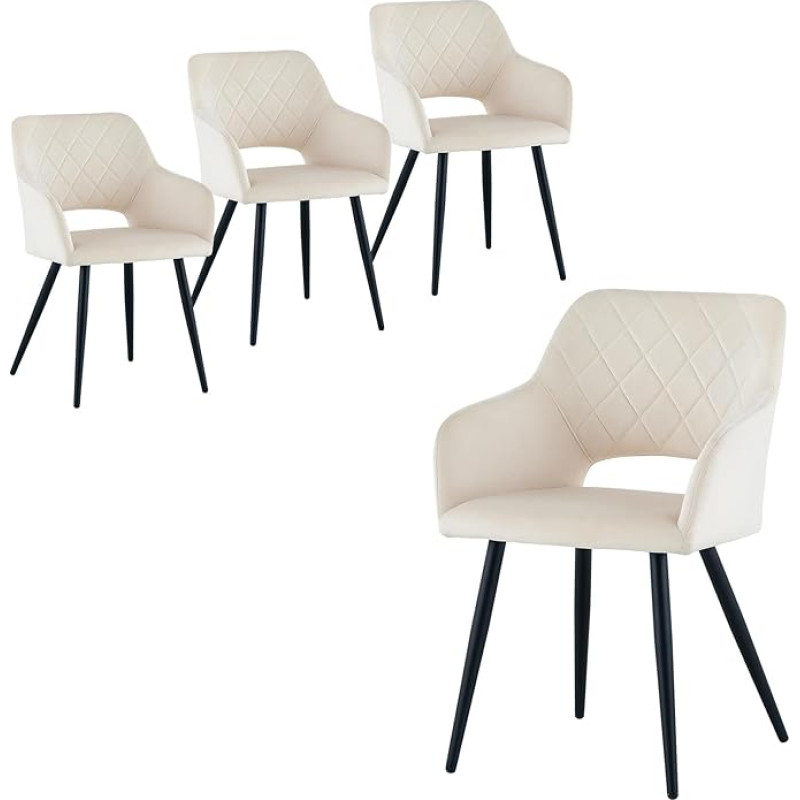 CLIPOP söögitoa toolid, komplekt 4, polsterdatud toolid käetoega, metallist jalad, sametkate, sametbeež, maksimaalne koormus 150 kg, õppetöö, elutuba, magamistuba (4, sametbeež)