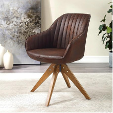 Zouron Söögitoa toolid Pöörlev Faux Suede konjaki tumepruun puidust jalgadega - kohvi pruun Faux Leather pöögi puidust jalad Pehmendusega tool käetoega tugitooli pruun (konjaki puidust jalad-1 tk)