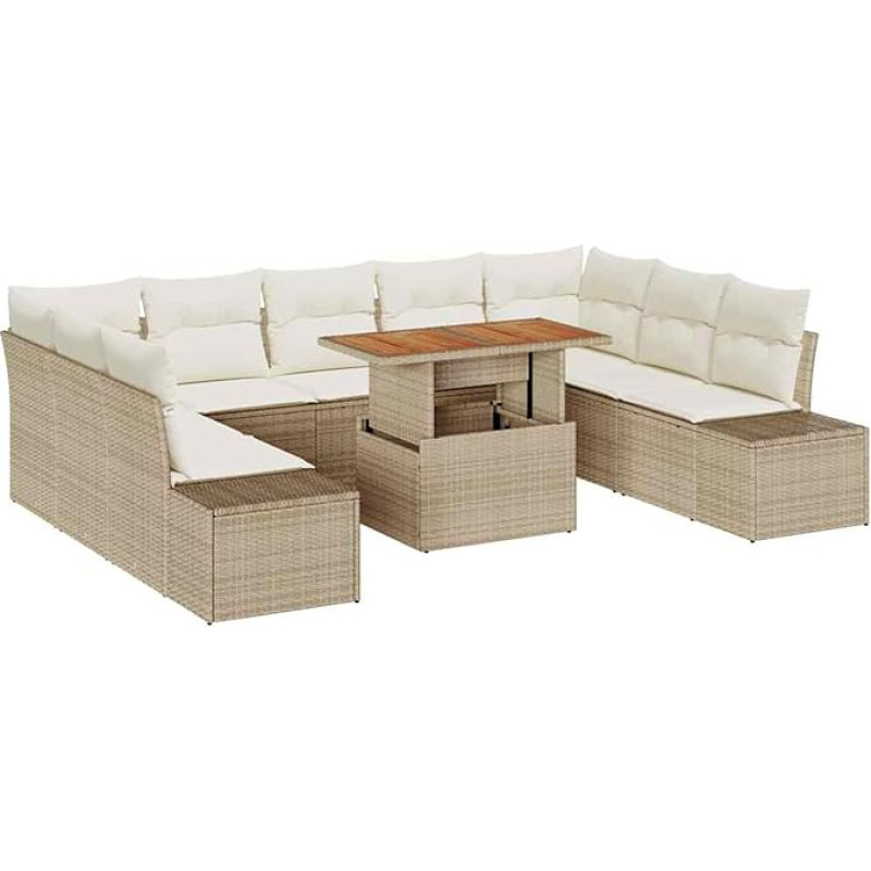 Rantry 10-teiliges Garten-Sofa-Set mit Kissen Beige Poly-Rattan Gartenlounge Model3358745