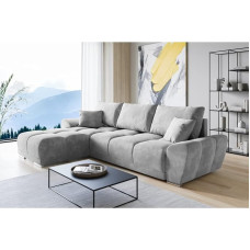 ML Furniture Ltd Velvet L-kujuline nurgadiivan - helehall diivan 289 x 189 cm - Diivan hoiuruumi ja padjadega - pikendatav diivanvoodi - magamisfunktsiooniga diivan - diivanvoodi koos voodikastiga