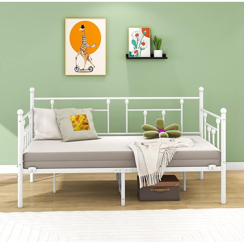 VERFARM päevane voodiraam 90 x 200 cm voodi, üheinimesevoodi diivanvoodi lamelliraamiga külalistetuppa, noortevoodi, metallist voodi, päevane voodi, voodiraam magamistuppa, elutuppa, valge