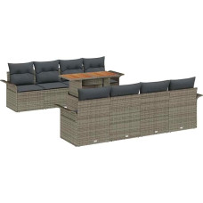 Rantry 9-teiliges Garten Sofa Set mit Kissen Grau Poly Rattan Akazie Gartenlounge Model3349306