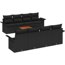 Rantry 9-teiliges Garten-Sofa-Set mit Kissen Schwarz Poly-Rattan Akazie Gartenlounge Model3347303