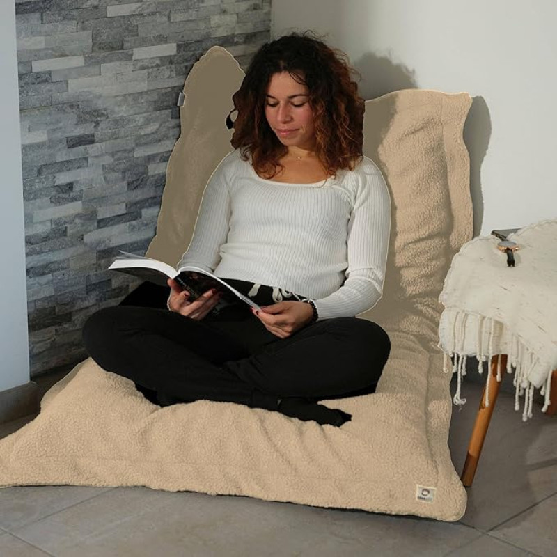 Déco Arts Indoor Bean Bag - põrandapadi, eemaldatav kate, väga mugav šerpa kate (lambaefekt), polüestervooder ja polüuretaan vahtpolster, 150 x 100 cm, 4.9 kg, beež