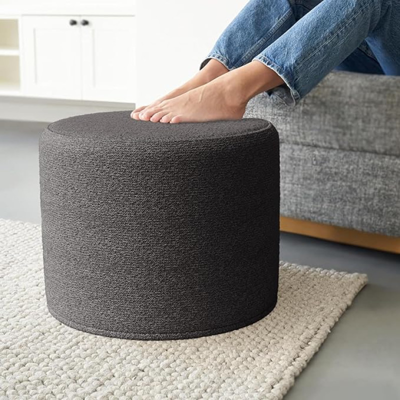 ZICOTO Beautiful Boucle Pouf Ottoman ja Footrest - Täiendada oma elutoa sisekujundust kerge mugavuse ja võlu, ümmargune kaasaegne vahtpolster, mis sobib ideaalselt puhkamiseks.
