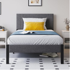 DUMEE üheinimesevoodi raam koos polsterdatud peaplaadiga - 3ft polsterdatud voodiraam metallliistudega - täiustatud tugi - ei vaja kastipingi - tumehall