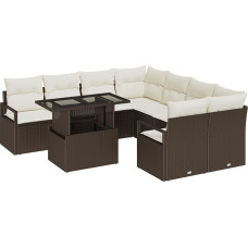 Rantry 9-teiliges Garten Sofa Set mit Kissen Braun Poly Rattan Gartenlounge Model3348794