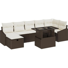 8-teiliges Garten Sofa Set mit Kissen Braun Poly Rattan Gartenlounge mudel3359845