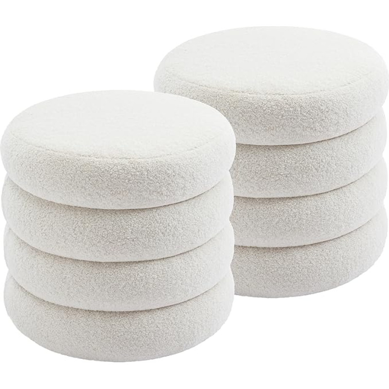 Flouki Sherpa Ottomani, Teddy Ottomani hoiuruumiga, ümmargune pouf hoiu Ottomani elutuppa ja ühiselamusse, naturaalvalge, 2 tk, komplektis