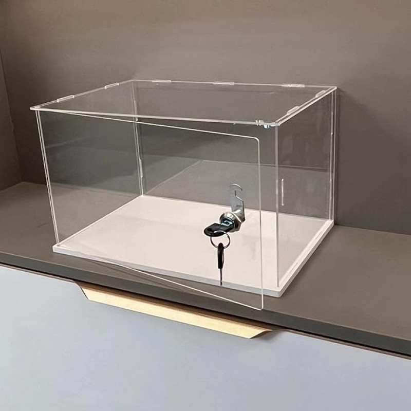 Akrüül vitriinkapp, lukustatav läbipaistev akrüülkapp koos võtmega, ristkülikukujuline akrüülvitriin, tolmukindel vitriinkapp mänguasjafiguuride ja mälestuste jaoks (30 x 30 x 30 cm (12 x 12 x 12 tolli))