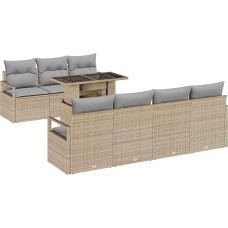 Rantry 8-teiliges Garten Sofa Set mit Kissen Beige Poly Rattan Gartenlounge Model3348766