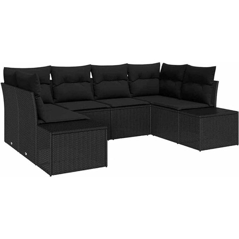 Rantry 6-teiliges Garten Sofa Set mit Kissen Schwarz Poly Rattan Gartenlounge Model3347203
