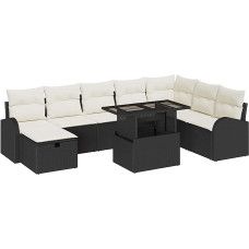 Rantry 9-teiliges Garten Sofa Set mit Kissen Schwarz Poly Rattan Gartenlounge Model3359774