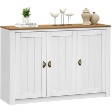 IDIMEX Bolton Sideboard männist valge/pruuni värvi, 3 uksega sahtli kapp ja käepidemed, riiulitega buffetkapp, mis on valmistatud täispuidust.