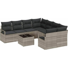Rantry 9-teiliges Garten-Sofa-Set mit Kissen Hellgrau Poly Rattan Gartenlounge Model3346322