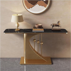 Konsolentisch Moderner Luxus-Eingangstisch, Schmaler Konsolentisch Mit Steinplatte Und Edelstahlsockel, Sofatisch Für Flur Und Wohnzimmerdekor(Gold 2,150cm/59in)