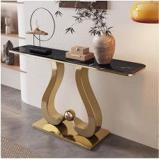 JCWGLY Konsolentisch Moderner Eingangstisch Für Heimbüros, Konsolentisch, Schmaler Sofatisch Für Flur- Und Wohnzimmerdekor, Mit Metallsockel Aus Edelstahl(Gold 2,100cm/39.4in)