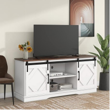 SUKY Suur TV kapp TV Stand Sideboard 150 x 40 x 60 cm meelelahutuskeskus 2 klassikalise lükanduksega reguleeritavad riiulid elutuppa söögituppa maamaja kaasaegse disainiga (valge pruun)