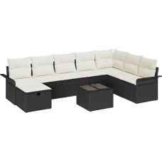 Rantry 9-teiliges Garten-Sofa-Set mit Kissen in Schwarz und Poly Rattan Gartenlounge Model3360268