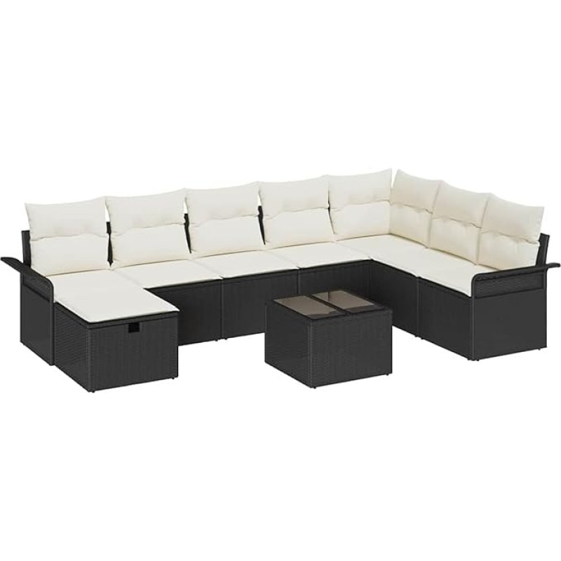 Rantry 9-teiliges Garten-Sofa-Set mit Kissen in Schwarz und Poly Rattan Gartenlounge Model3360268