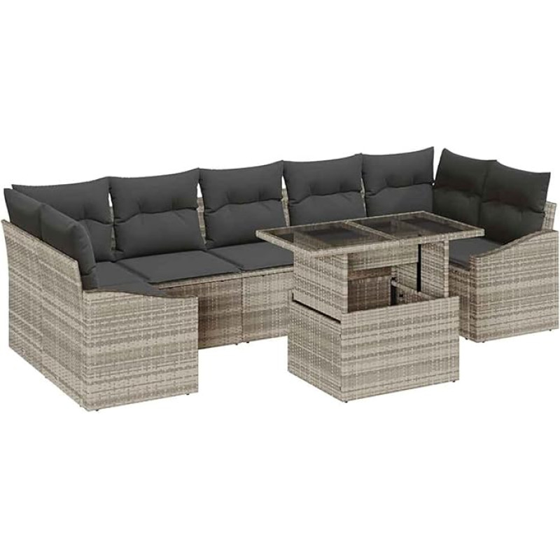 Rantry 8-teiliges Garten-Sofa-Set mit Kissen Hellgrau Poly-Rattan Gartenlounge Model3348958