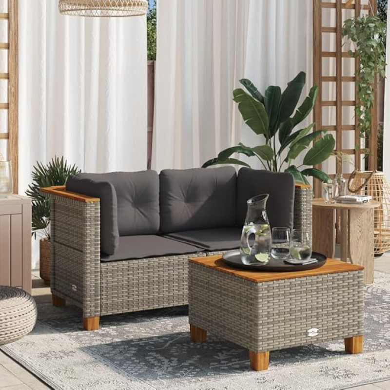 Rantry Garden Corner Diivanid koos padjadega, 2 Pack Poly Rattan Grey Garden Diivan Voodi elutuba diivanid Diivanid Outdoor elutuba Patio Outdoor