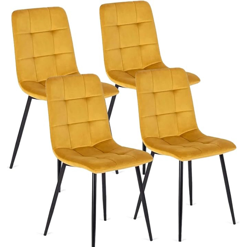 MEBEL ELITE - Söögitoolide 4 tk komplekt veluurkangast - Söögitoolid kollased 42 x 43 x 51 x 4,5 cm - Modernsed köögitoolid - Pehmed söögitoolid - Tugevad söögitoolid ilma teravate servadeta.