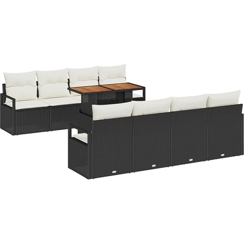 Rantry 9-teiliges Garten Sofa Set mit Kissen Schwarz Poly Rattan Akazie Gartenlounge Model3349683