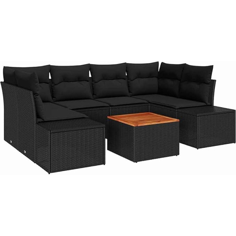 Rantry 7-teiliges Garten Sofa Set mit Kissen Schwarz Poly Rattan Akazie Gartenlounge Model3347912