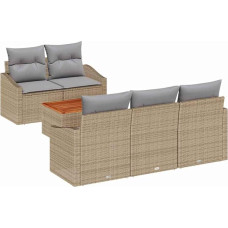 Rantry 6-teiliges Garten Sofa Set mit Kissen Beige Poly Rattan Akazie Gartenlounge Model3347770