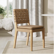 Nathan James Cohen Wood Mid Century Modern Padded Side Chair koos käsitsi kootud kunstnahast seljatoega Natural Brown