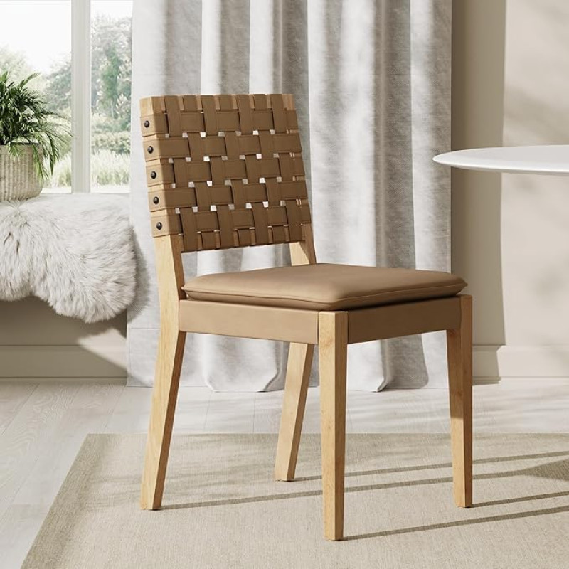 Nathan James Cohen Wood Mid Century Modern Padded Side Chair koos käsitsi kootud kunstnahast seljatoega Natural Brown