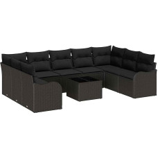 10-teiliges Garten-Sofa-Set mit Kissen Beige Poly Rattan, 2-Sitzer Garten-Sofa mit Kissen Schwarz Poly Rattan Gartenlounge Model3345873