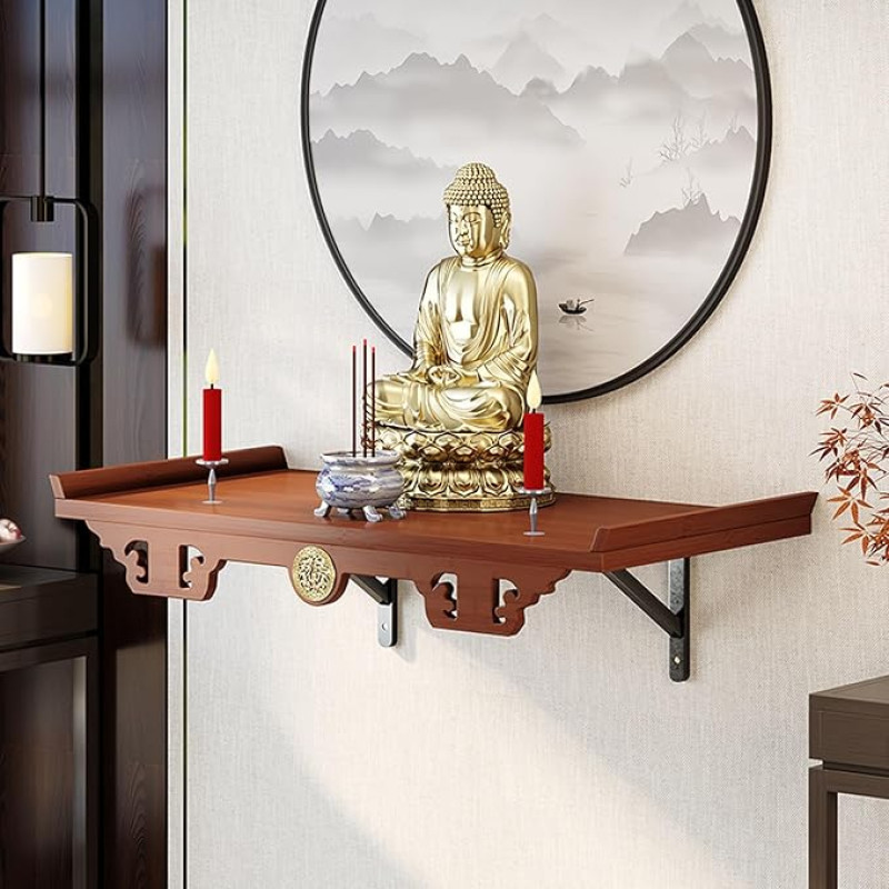 Wandmontiertes Buddha-Altarregal - Feng-Shui-Tempelschrein-Ausstellung, persönlicher Altartisch für Wohnzimmer und Tempel, chinesisches Buddha-Statuenregal (15,7 x 9,8 Zoll)