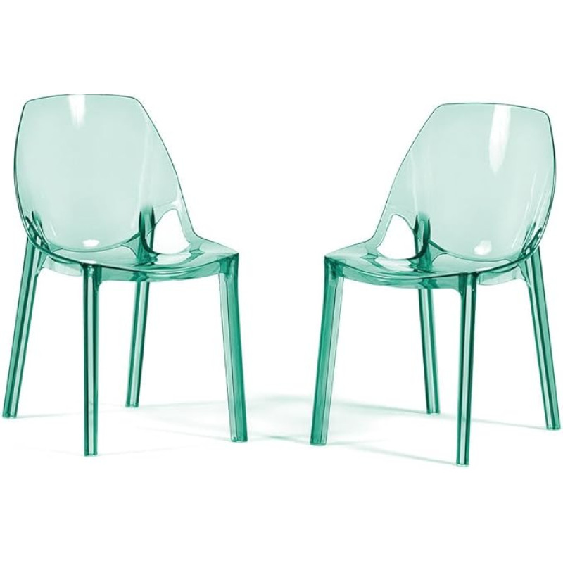 SIEDITI FUORI E DENTRO Luce kaasaegsed söögitoolid Läbipaistev polükarbonaadist virnastatav selge disainiga toolid kööki ja söögituppa (2 tooli, roheline)
