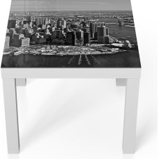 DEQORI klaasist laud | Valge väike 55 x 55 cm | New Yorgi varjumotiiv | Ebatavaline klaasist küljelaud | Kõrgläikega kohvilaud elutuppa | Moodne disainiga diivanilaud